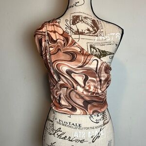 Chocolate Swirl Print One-Shoulder Top